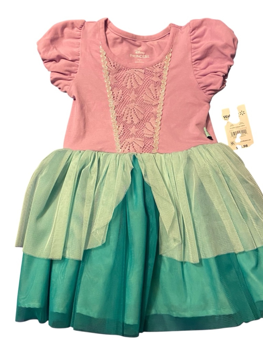 NWT - Disney Princess Ariel Pink & Teal Tulle Dress 3T (A4)